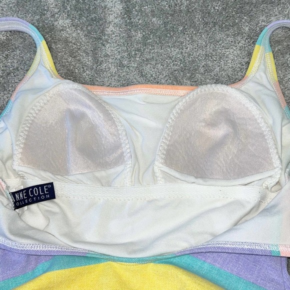 M Vintage Anne Cole Pastel Striped Cotton One Piece High Cut Low Back Swimsuit - Picture 10 of 11